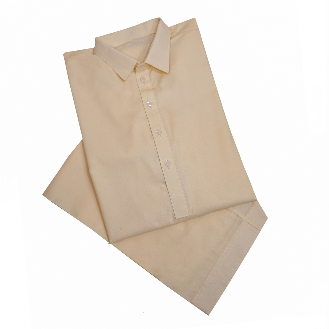 Pakistani summer cotton kurta for men – beige color Classic beige men’s hard cotton kurta – front view